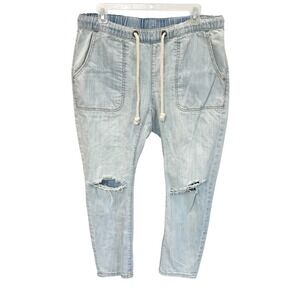 One Teaspoon Shabbies Light Wash Distressed Denim Joggers Womens Medium Blue